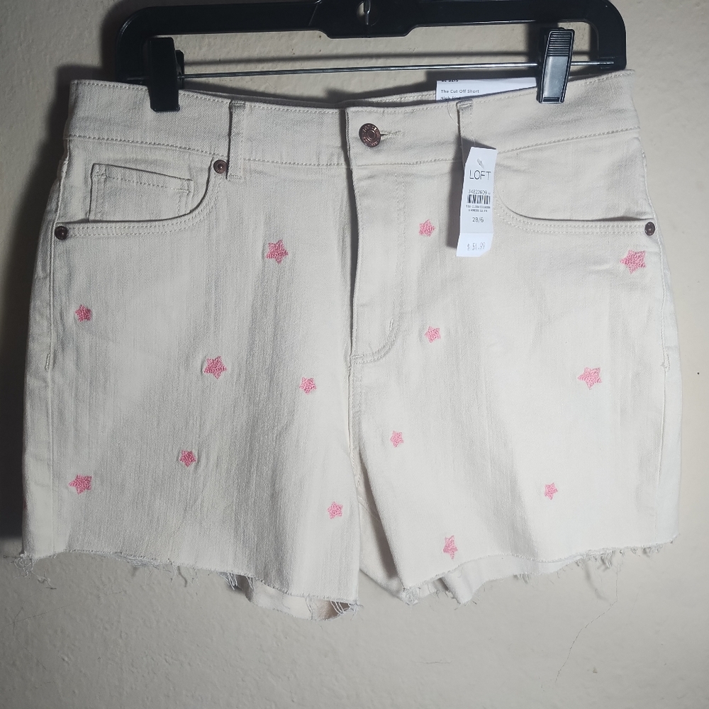 New Loft High Rise The Cut Off Shorts Embroidered Stars Patriotic
